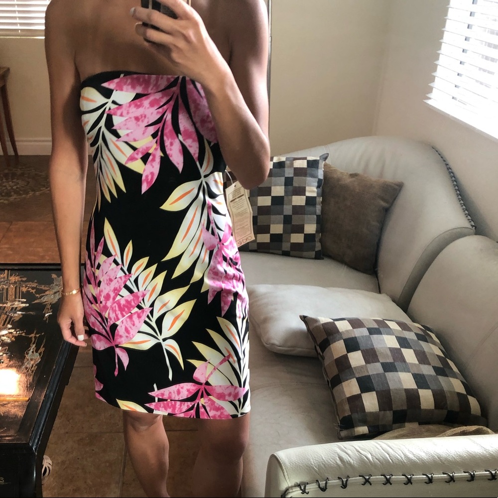 Cache strapless tropical floral dress